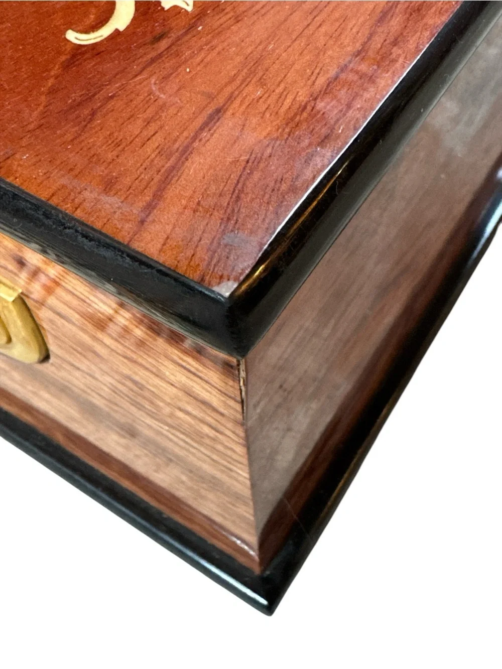 Vintage Italian Inlaid Burl Wood Glossy Jewelry Chest Box Inlayed Burl Wood Box